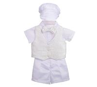 Lito Angels Baby Boys 4 Pcs Baptism Christening Outfit Wedding Suit w/Bonnet Age 0-3 Months White