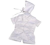 Lito Angels Baby Boys 4 Pcs Satin Baptism Christening Outfit White Suit with Bonnet Infant Age 3-6 Months, Short Sleeve