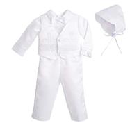Lito Angels Baby Boys Christening Clothing Baptism Outfits with Bonnet Long Sleeve White Suit Age 3-6 Months