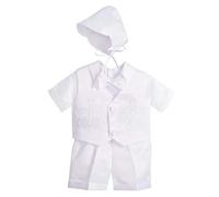 Lito Angels Baby Boys Christening Clothing Baptism Outfits with Bonnet Short Sleeve White Suit Age 6-9 Months