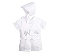 Lito Angels Baby Boys Christening Clothing Baptism Outfits with Bonnet Short Sleeve White Suit Age 9-12 Months
