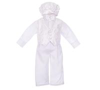 Lito Angels Baby Boys Christening Outfit Infant Formal Baptism White Suit with Bonnet Cap Waistcoat 5 Pieces Set Age 6-9 Months