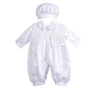 Lito Angels Baby Boys Christening Romper with Hat, White, Age 12-18 Months