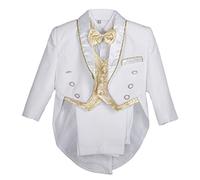 Lito Angels Baby Boys' Jacquard Waistcoat 5 Pieces Formal Tuxedo Suit with Tail Baptism Christening Outfit, 12-18 Months, White With Gold