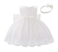 Lito Angels Baby Girls Flower Girl Bridesmaid Lace Dress with Headband Wedding Party Elegant Ball Gown Age 3-4 Years White 426