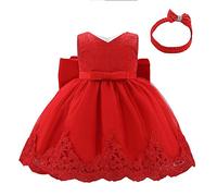 Lito Angels Baby Girls Flower Girl Bridesmaid Lace Dress with Headband Wedding Party Elegant Ball Gown Age 18-24 Months Red 426