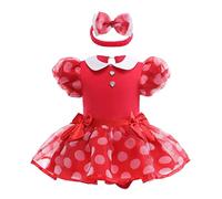 Lito Angels Baby Girls Minnie Mouse Fancy Dress Up Costume Infant Bodysuit Romper with Bow Headband Age 9-12 Months, Red