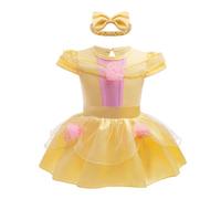 Lito Angels Baby Girls Princess Belle Fancy Dress Up Costume Infant Onesie Bodysuit Romper Birthday Outfits with Headband Age 0-3 Months
