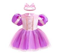 Lito Angels Baby Girls' Princess Rapunzel Romper Costume with Headband Soft Bodysuit Dress Up Outfit for Birthday Halloween Cosplay Age 12 to 18 Months
