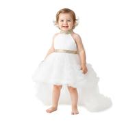 Lito Angels Baby Girls Tulle Dress with Bow Back, White, Age 12 Months
