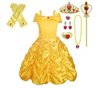 Lito Angels Beauty and the Beast Costume Princess Belle Iconic Fancy Dress Up Gold Gown with Accessories for Kids Girls Age 2 Years