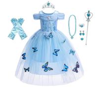 Lito Angels Blue Princess Cinderella Costume Birthday Party Fancy Dress Up with Accessories and Butterfly for Kids Girls Age 4-5 Years (Tag Number 110)
