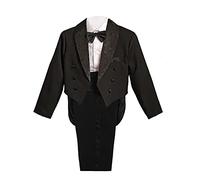 Lito Angels Boys' 5 Pcs Set Formal Tuxedo Suit with Tail Formal Occasion Outfit Pageboy Suits, 2 Years, Black (With Cummerbund)