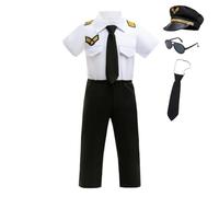 Lito Angels Boys Pilot Costume 5-Piece Set with Shirt Hat Tie Sunglasses Age 7-8, Kids Aviator Fancy Dress Up Outfit for Halloween, Christmas, World Book Day & Career Parties