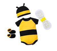 Lito Angels Bumble Honey Bee Bodysuit Costume Fancy Dress Up Clothes Set with Socks, Wings and Hat for Newborn Baby Girls & Boys Age 0 Months (Tag Number Newborn)