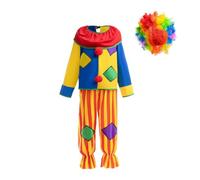 Lito Angels Clown Halloween Costume Fancy Dress Up with Red Rainbow Wig for Kids Boys or Girls Age 7-9 Years (Tag Number 0M)