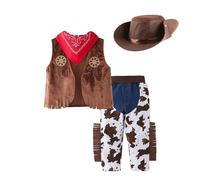 Lito Angels Cowboy Costume Outfit Fancy Dress Up Set with Waistcoat, Bandana and Hat for Little Kids Boys Age 5-6 Years, Brown (Tag Number 120)