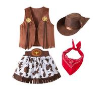Lito Angels Cowgirl Costume Outfit Fancy Dress Up with Waistcoat, Bandana and Hat for Little Kids Girls Age 12-13 Years, Brown