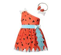 Lito Angels Flintstone Pebbles Fancy Dress Up Costume with Headband for Little Kids Girls Age 2 years, Orange (Tag Number 100)
