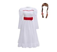 Lito Angels Girls Annabelle Haunted Doll Fancy Dress Costume with Wig Red Rose Belt Scary White Outfit for Halloween World Book Day Fancy Dress Party Age 10-11 Years