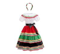 Lito Angels Girls Mexican Style Colourful Folk Dress with Headband for World Book Day Carnival School Multicultural Week Fancy Dress Up Costume Performance Party Outfit Age 7-8