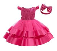 Lito Angels Girls Sequin Tulle Dress with Headband, Hot Pink, Age 2-3 Years