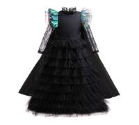 Lito Angels Girls Witch Elphaba Costume with Cape Gothic Deluxe Black Lace Tulle Dress Ball Gown for Halloween Masquerade Role Play - Kids Age 10-11 Years