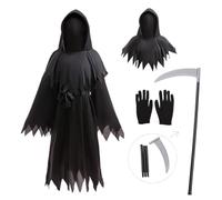 Lito Angels Grim Reaper Fancy Dress Costume for Boys Girls Age 9-10 Years with Hooded Headpiece, Scythe, Gloves and Belt for Halloween, World Book Day, School Dress-Up & Parties