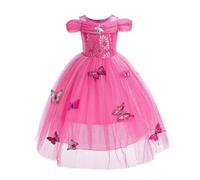 Lito Angels Hot Pink Princess Costume with Butterfly Kids Girls, Sleeping Beauty Aurora Fancy Dress Up Halloween Birthday Party Outfit, Age 5-6 Years