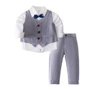 Lito Angels Kids Boys Gentleman Waistcoat Suit Set Formal Wedding Outfits with Bow Tie Age 5-6 Years, Grey