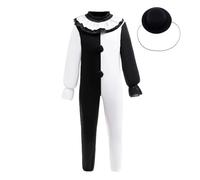 Lito Angels Kids Boys Pantomime Pierrot Clown Fancy Dress Up Outfit Costume Set with Hat Age 9-10 Years (L)