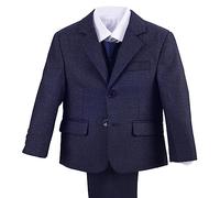 Lito Angels Kids Boys Tweed Suit Formal Dress Wear Set Wedding Outfit with Blazer, Waistcoat & Tie, Modern Fit, Age 4 Years, Navy Blue (Tag Number 48)