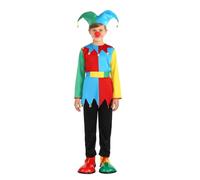 Lito Angels Kids Colourful Jester Costume with Hat Belt and Red Nose for Boys Girls Fancy Dress World Book Day Carnival Halloween School Play Theatre Performance Birthday Party Ages 6-8 Years