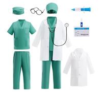 Lito Angels Kids Doctor Costume Set with Lab Coat Scrubs Cap Mask Medical Accessories for Boys Girls Career Day Role Play Halloween Cosplay, Age 12-13 Years Green