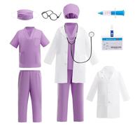 Lito Angels Kids Doctor Costume Set with Lab Coat Scrubs Cap Mask Medical Accessories for Boys Girls Career Day Role Play Halloween Cosplay, Age 4-5 Years Purple