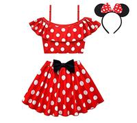 Lito Angels Kids Girls Minnie Swimming Costume with Skirt 2 Piece Swimsuit Swimwear Swim Dress with Mouse Headband Age 5-6 Years, Red
