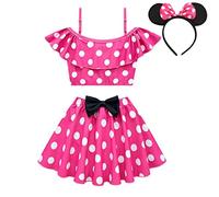 Lito Angels Kids Girls Minnie Swimming Costume with Skirt 2 Piece Swimsuit Swimwear Swim Dress with Mouse Headband Age 5-6 Years, Hot Pink (Tag Number 120)