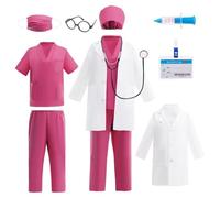 Lito Angels Kids Nurse Costume Set with Lab Coat Scrubs Medical Accessories for Girls Career Day Doctor Role Play Halloween Cosplay, Age 4-5 Years Hot Pink