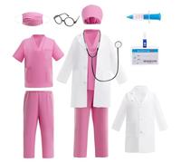 Lito Angels Kids Nurse Costume Set with Lab Coat Scrubs Medical Accessories for Girls Career Day Doctor Role Play Halloween Cosplay, Age 4-5 Years Pink