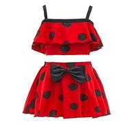 Lito Angels Ladybug Red Polka Dot Swimming Costume Tankini with Skirt Swimsuit Swimwear Bathing Suit Swim Dress for Kids Girls, Age 8-9 Years (Tag Number 140)