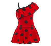 Lito Angels Ladybug Red Polka Dot Swimming Costume with Skirt One Piece Swimsuit Swimwear One Shoulder Swim Dress Bathing Suit for Kids Girls, Age 4-5 Years (Tag Number 110)