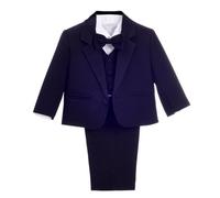 Lito Angels Little Boy Formal Dress Suit Wedding Outfit Wear, 5 Pieces Set (Blazer, Shirt, Waistcoat, Trousers, Bow Tie) Age 5-6 Years (Tag Number 06), Dark Navy