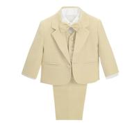 Lito Angels Little Boy Formal Dress Suit Wedding Outfit Wear, 5 Pieces Set (Blazer, Shirt, Waistcoat, Trousers, Bow Tie) Age 2-3 Years (Tag Number 03), Khaki