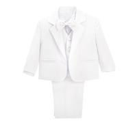 Lito Angels Little Boy Formal Dress Suit Wedding Outfit Wear, 5 Pieces Set (Blazer, Shirt, Waistcoat, Trousers, Bow Tie) Age 7-8 Years, White, 057 (Tag Number 08)
