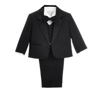 Lito Angels Little Boy Formal Dress Suit Wedding Outfit Wear, 5 Pieces Set (Blazer, Shirt, Waistcoat, Trousers, Bow Tie) Age 7-8 Years, Black, 057 (Tag Number 08)