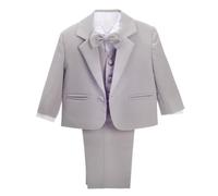 Lito Angels Little Boy Formal Dress Suit Wedding Outfit Wear, 5 Pieces Set (Blazer, Shirt, Waistcoat, Trousers, Bow Tie) Age 3-4 Years (Tag Number 04), Grey