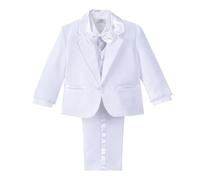 Lito Angels Little Boy Formal Suit, 5 Pieces Set Wedding Christening Baptism Outfit (Blazer, Shirt, Waistcoat, Trousers, Bow Tie) Age 2-3 Years (Tag Number 03), White