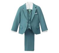 Lito Angels Little Boys Tuxedo Outfit, 5-Piece Slim Fit Kids Formal Suit Set for Wedding Party - Blazer, Waistcoat, Shirt, Adjustable Trousers Tie| Teal Green, Age 2-3 Years