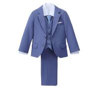 Lito Angels Little Boys Tuxedo Outfit, 5-Piece Slim Fit Kids Formal Suit Set for Wedding Party - Blazer, Waistcoat, Shirt, Adjustable Trousers Tie| Blue, Age 4 Years