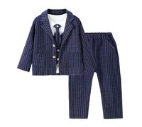 Lito Angels Little Kids Boys Gentleman Striped Suit Set Formal Wedding Outfits with Jacket Age 2 Years, Navy